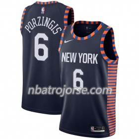 Män New York Knicks Tröja Kristaps Porzingis 6 2018-19 Nike City Edition Navy Swingman